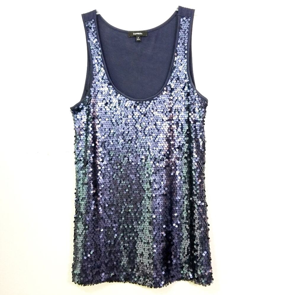 Express gun metal gray sequin covered tank top S